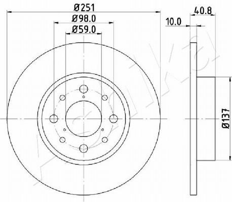 Ashika 61-00-0210 Rear brake disc, non-ventilated 61000210: Buy near me in Poland at 2407.PL - Good price!