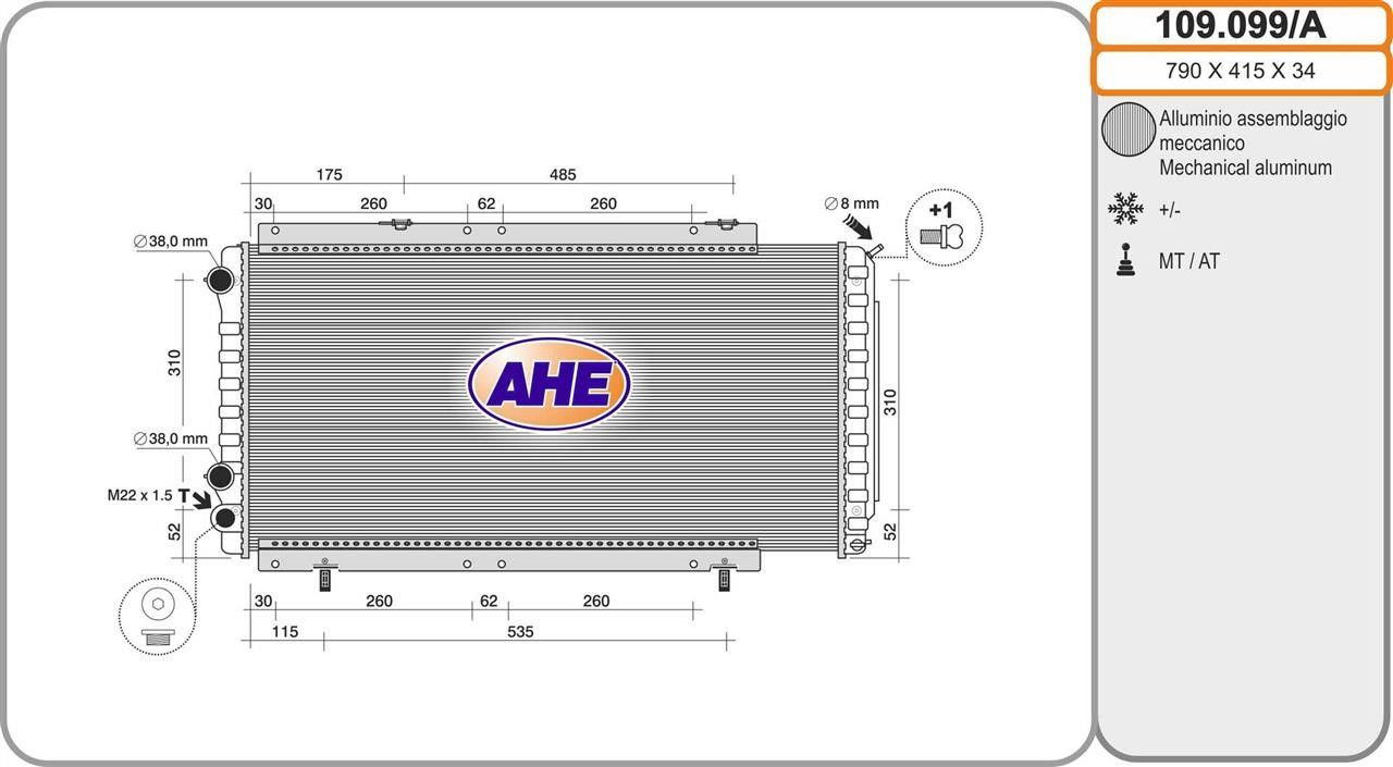 AHE 109.099/A Radiator, engine cooling 109099A: Buy near me in Poland at 2407.PL - Good price!