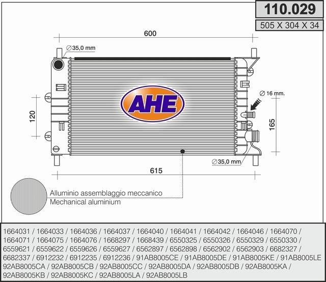 AHE 110.029 Radiator, engine cooling 110029: Buy near me in Poland at 2407.PL - Good price!