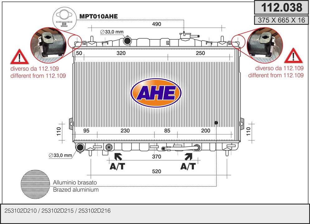 AHE 112.038 Radiator, engine cooling 112038: Buy near me in Poland at 2407.PL - Good price!