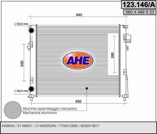 AHE 123.146/A Radiator, engine cooling 123146A: Buy near me in Poland at 2407.PL - Good price!