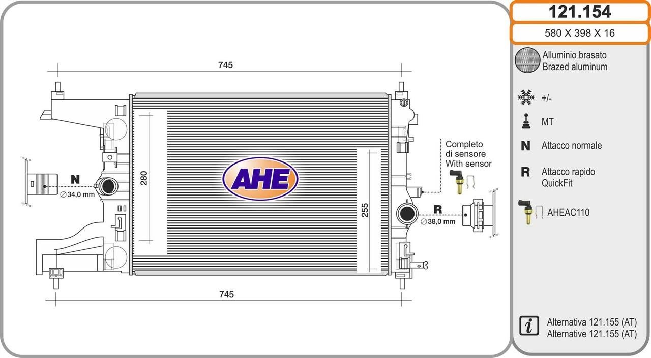 AHE 121.154 Radiator, engine cooling 121154: Buy near me in Poland at 2407.PL - Good price!