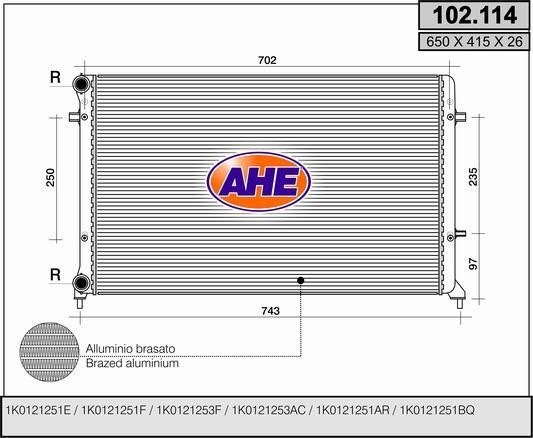 AHE 102.114 Radiator, engine cooling 102114: Buy near me in Poland at 2407.PL - Good price!