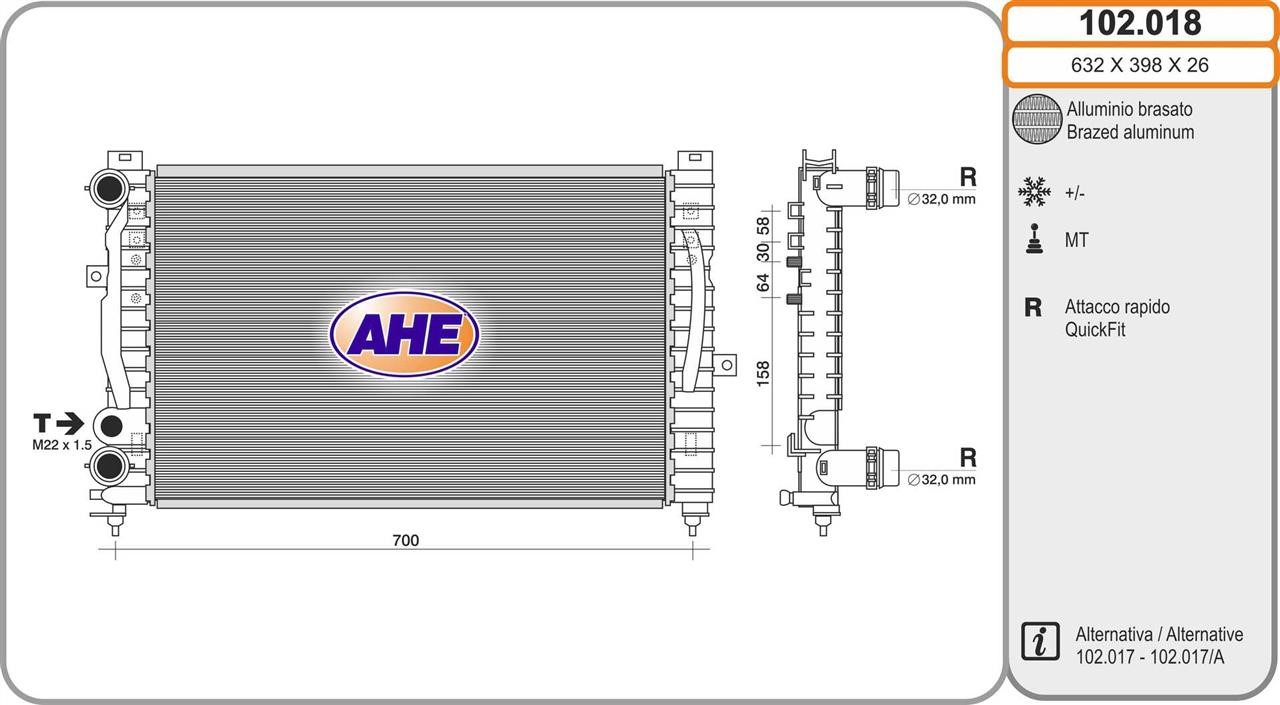 AHE 102.018 Радіатор охолодження двигуна 102018: Приваблива ціна - Купити у Польщі на 2407.PL!
