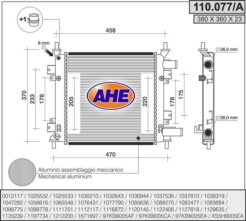 AHE 110.077/A Radiator, engine cooling 110077A: Buy near me in Poland at 2407.PL - Good price!