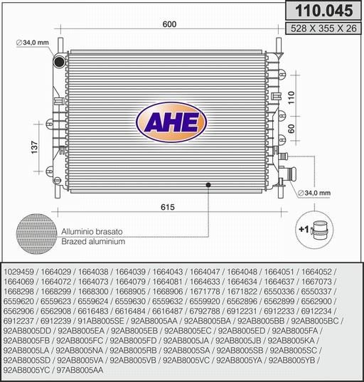AHE 110.045 Radiator, engine cooling 110045: Buy near me in Poland at 2407.PL - Good price!