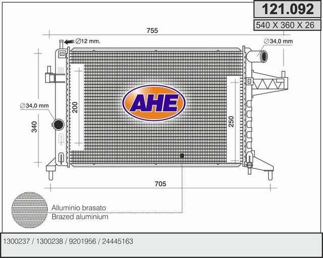 AHE 121.092 Radiator, engine cooling 121092: Buy near me in Poland at 2407.PL - Good price!