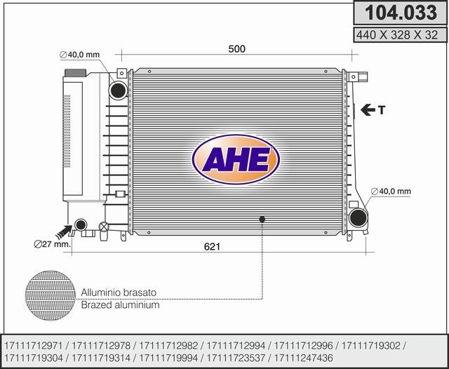 AHE 104.033 Radiator, engine cooling 104033: Buy near me in Poland at 2407.PL - Good price!