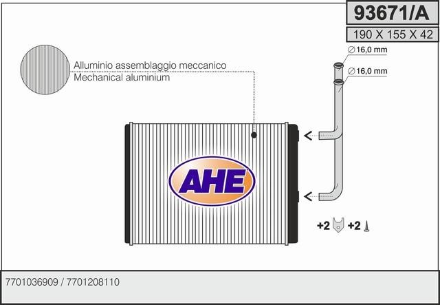 AHE 93671/A Heat exchanger, interior heating 93671A: Buy near me in Poland at 2407.PL - Good price!