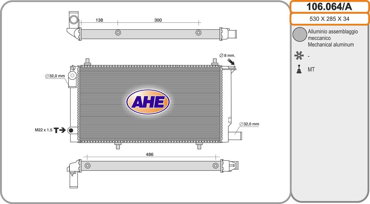 AHE 106.064/A Radiator, engine cooling 106064A: Buy near me in Poland at 2407.PL - Good price!