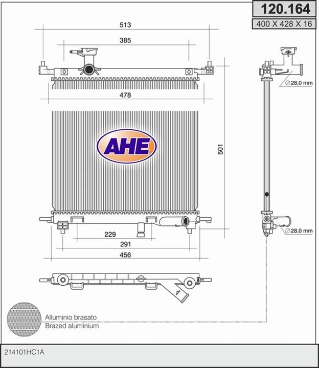 AHE 120.164 Radiator, engine cooling 120164: Buy near me in Poland at 2407.PL - Good price!