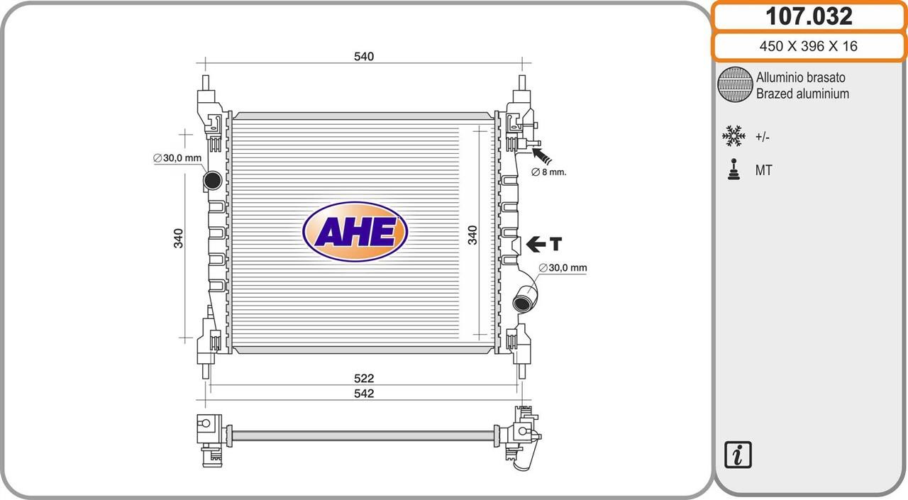 AHE 107.032 Radiator, engine cooling 107032: Buy near me in Poland at 2407.PL - Good price!
