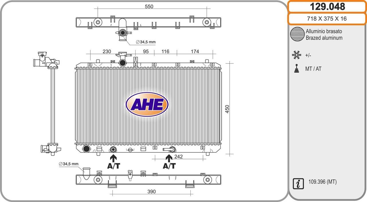 AHE 129.048 Radiator, engine cooling 129048: Buy near me in Poland at 2407.PL - Good price!