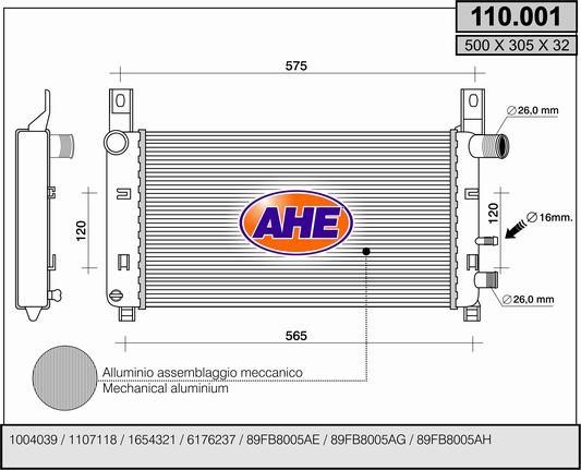 AHE 110.001 Радіатор охолодження двигуна 110001: Приваблива ціна - Купити у Польщі на 2407.PL!