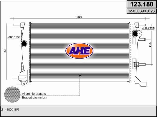 AHE 123.180 Radiator, engine cooling 123180: Buy near me in Poland at 2407.PL - Good price!