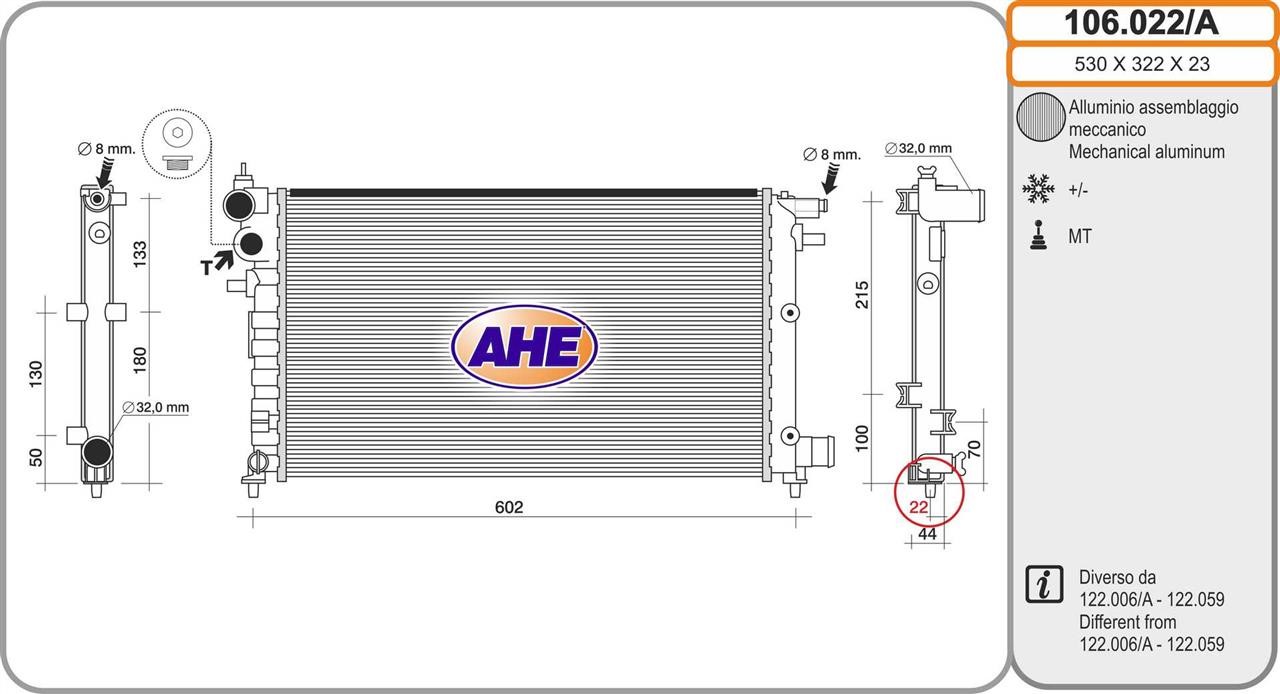 AHE 106.022/A Радиатор охлаждения двигателя 106022A: Отличная цена - Купить в Польше на 2407.PL!