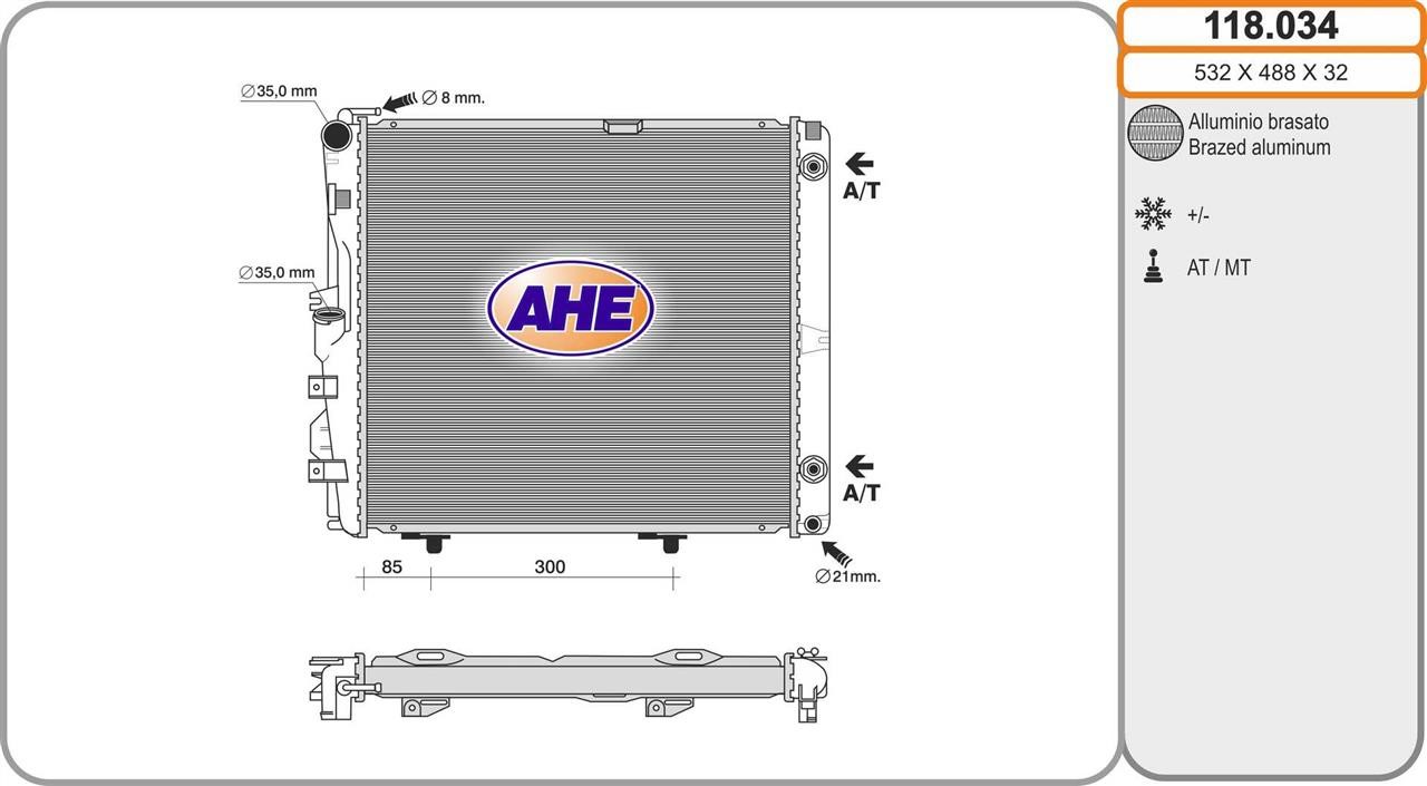 AHE 118.034 Radiator, engine cooling 118034: Buy near me in Poland at 2407.PL - Good price!