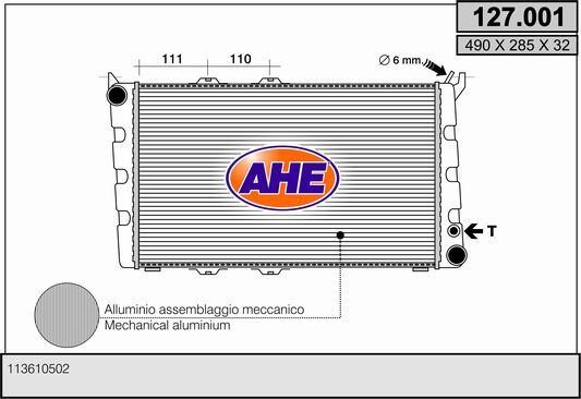 AHE 127.001 Radiator, engine cooling 127001: Buy near me in Poland at 2407.PL - Good price!