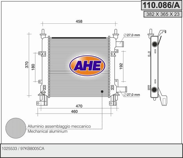 AHE 110.086/A Радиатор охлаждения двигателя 110086A: Отличная цена - Купить в Польше на 2407.PL!