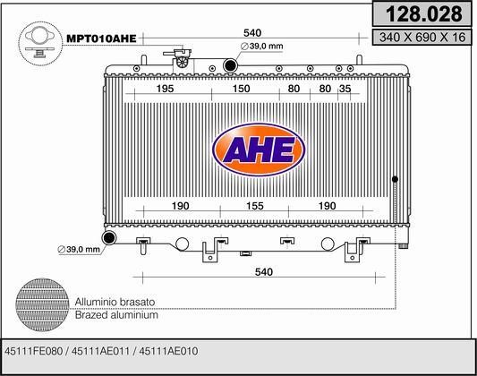 AHE 128.028 Radiator, engine cooling 128028: Buy near me in Poland at 2407.PL - Good price!