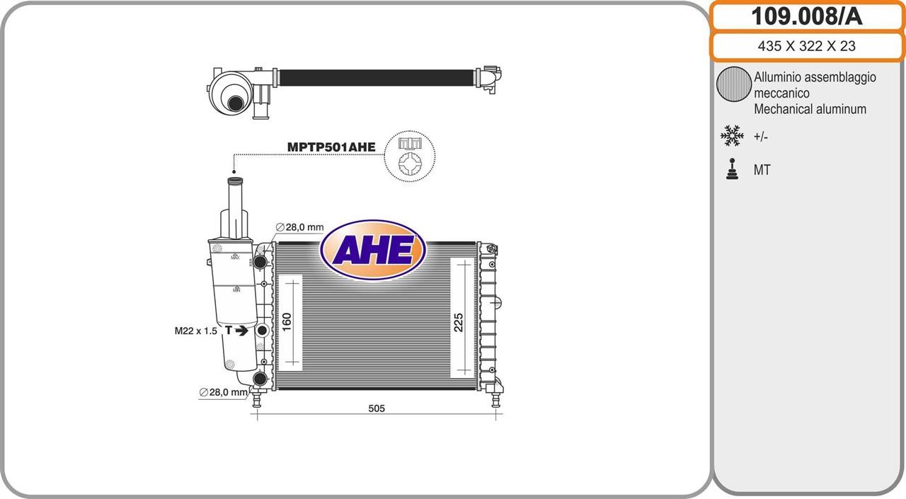 AHE 109.008/A Radiator, engine cooling 109008A: Buy near me in Poland at 2407.PL - Good price!