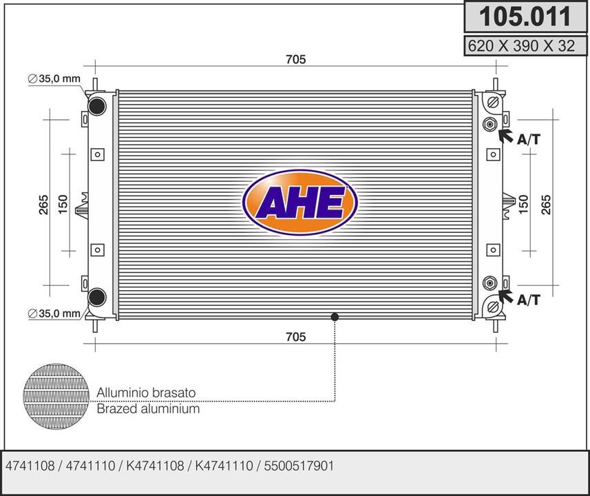 AHE 105.011 Radiator, engine cooling 105011: Buy near me in Poland at 2407.PL - Good price!