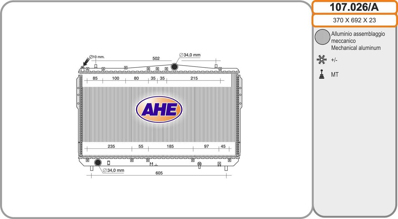 AHE 107.026/A Radiator, engine cooling 107026A: Buy near me in Poland at 2407.PL - Good price!