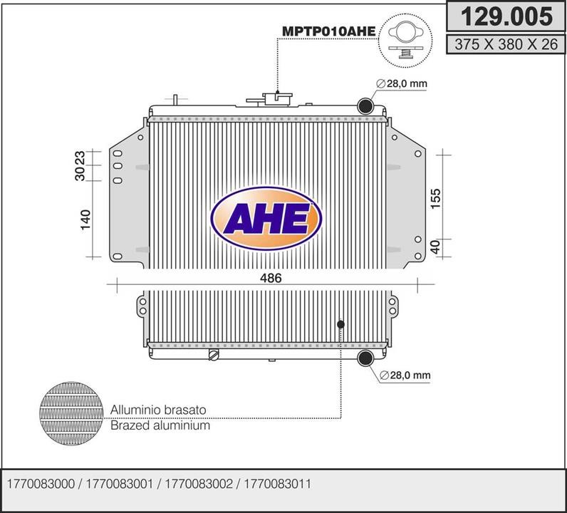 AHE 129.005 Radiator, engine cooling 129005: Buy near me in Poland at 2407.PL - Good price!