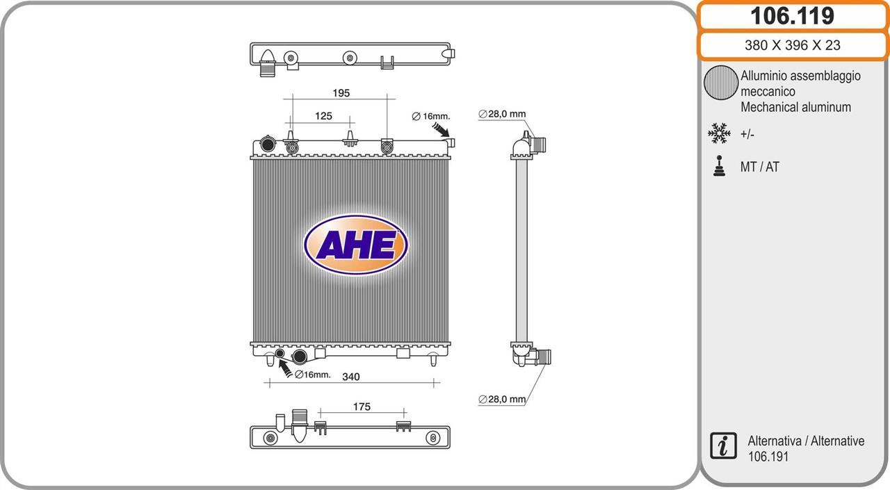 AHE 106.119 Радіатор охолодження двигуна 106119: Приваблива ціна - Купити у Польщі на 2407.PL!