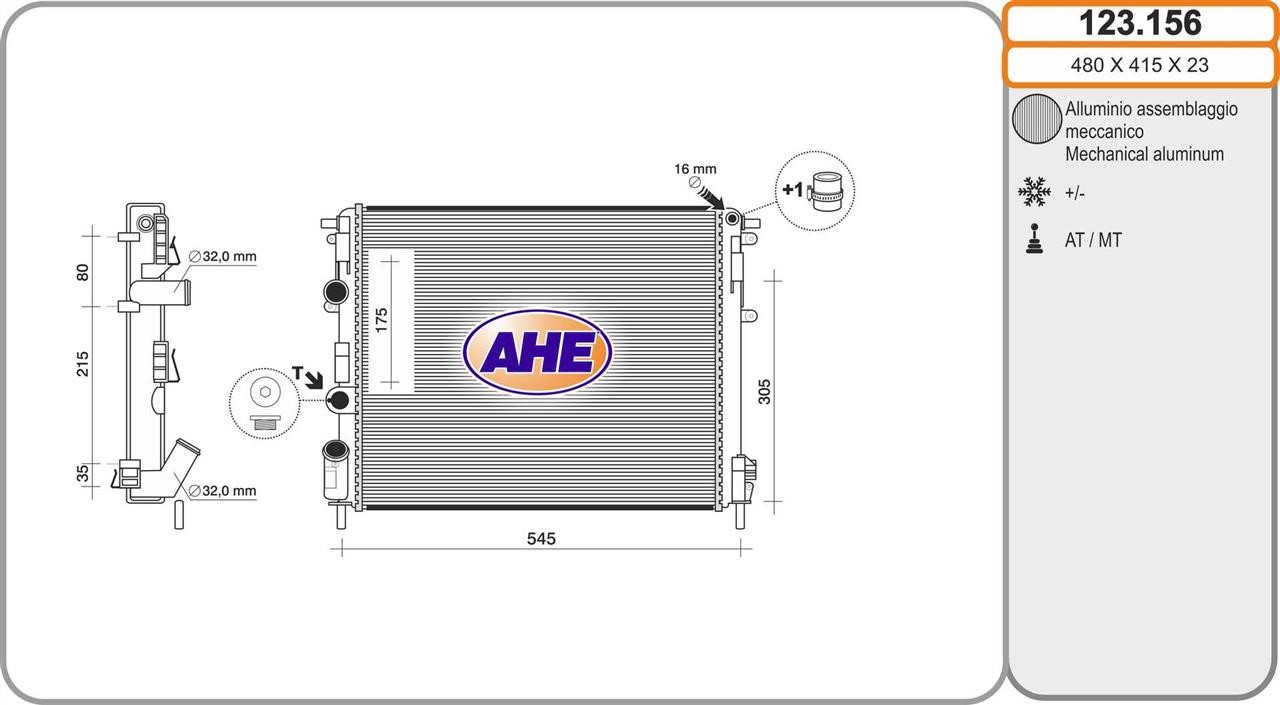 AHE 123.156 Radiator, engine cooling 123156: Buy near me in Poland at 2407.PL - Good price!