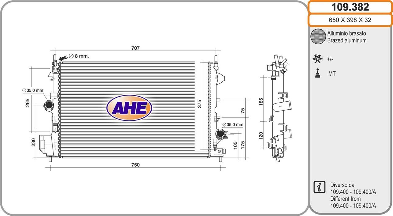 AHE 109.382 Radiator, engine cooling 109382: Buy near me in Poland at 2407.PL - Good price!