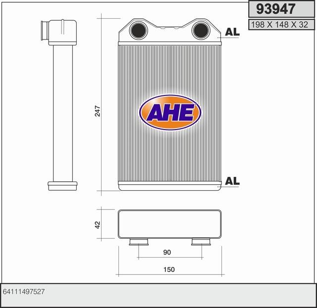 AHE 93947 Heat exchanger, interior heating 93947: Buy near me in Poland at 2407.PL - Good price!