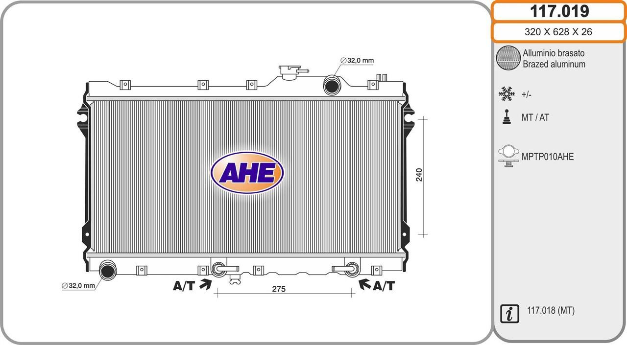 AHE 117019 Radiator, engine cooling 117019: Buy near me in Poland at 2407.PL - Good price!