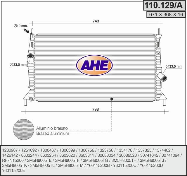 AHE 110.129/A Radiator, engine cooling 110129A: Buy near me in Poland at 2407.PL - Good price!