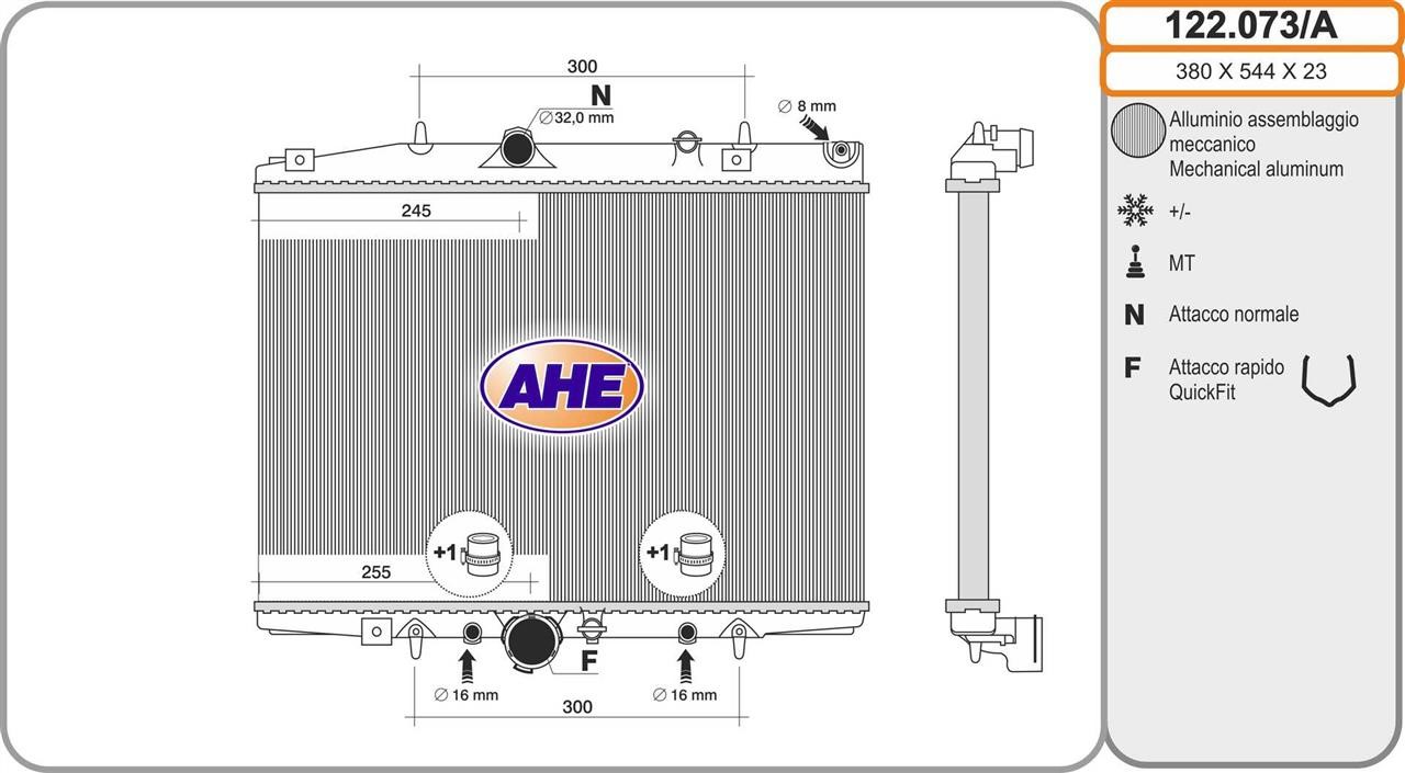 AHE 122.073/A Radiator, engine cooling 122073A: Buy near me in Poland at 2407.PL - Good price!