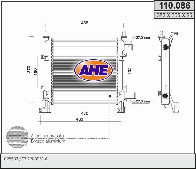 AHE 110.086 Радіатор охолодження двигуна 110086: Приваблива ціна - Купити у Польщі на 2407.PL!