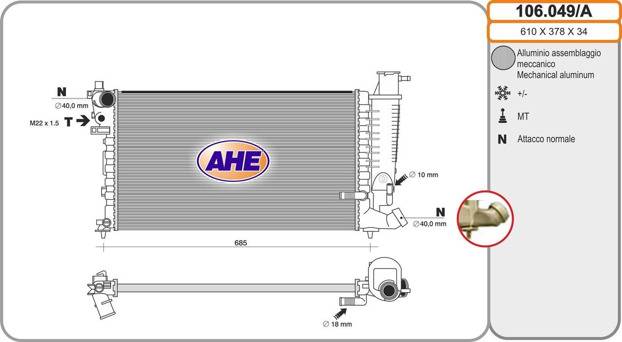 AHE 106.049/A Радиатор охлаждения двигателя 106049A: Отличная цена - Купить в Польше на 2407.PL!