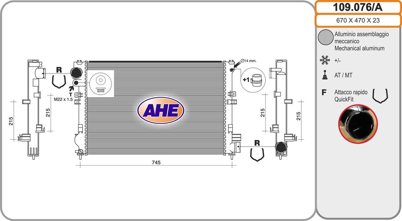 AHE 109.076/A Radiator, engine cooling 109076A: Buy near me in Poland at 2407.PL - Good price!