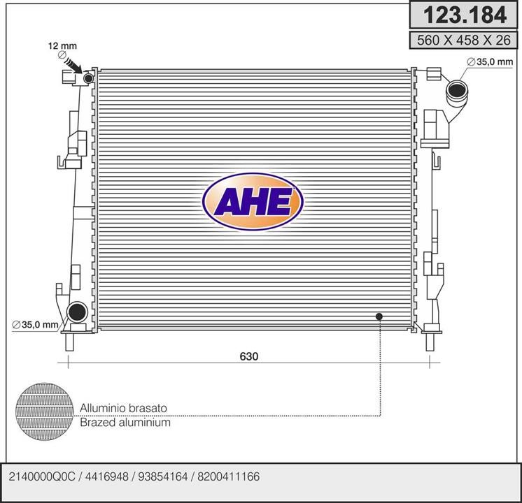AHE 123.184 Radiator, engine cooling 123184: Buy near me in Poland at 2407.PL - Good price!