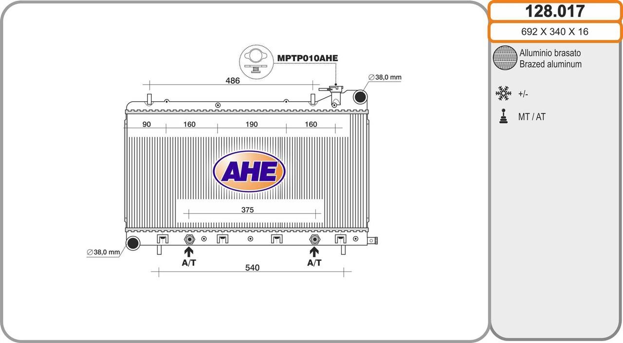 AHE 128.017 Radiator, engine cooling 128017: Buy near me in Poland at 2407.PL - Good price!