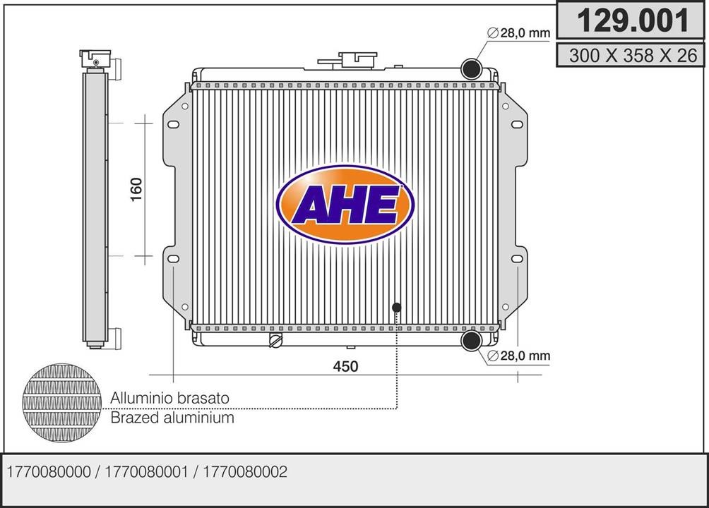 AHE 129.001 Radiator, engine cooling 129001: Buy near me in Poland at 2407.PL - Good price!