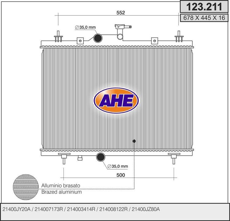 AHE 123.211 Radiator, engine cooling 123211: Buy near me in Poland at 2407.PL - Good price!