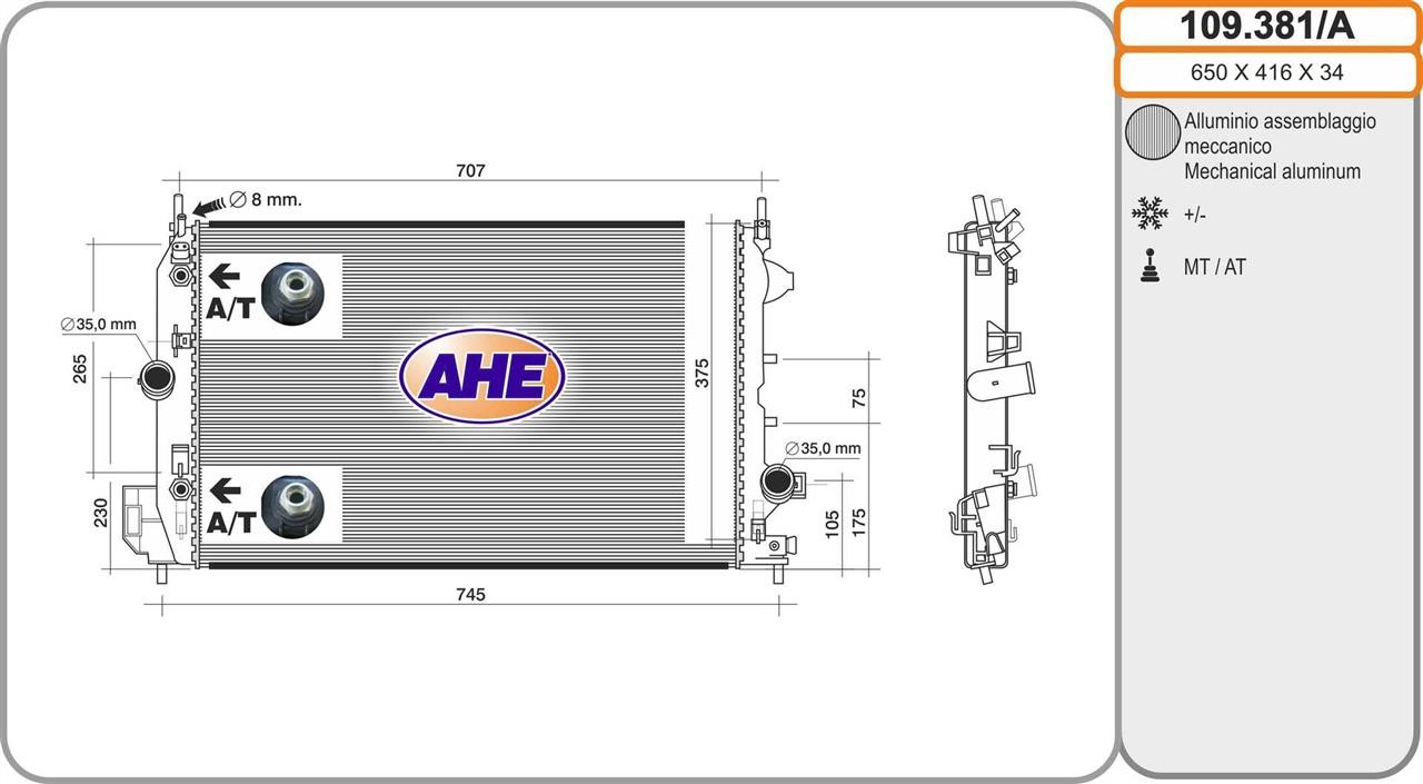 AHE 109.381/A Radiator, engine cooling 109381A: Buy near me in Poland at 2407.PL - Good price!