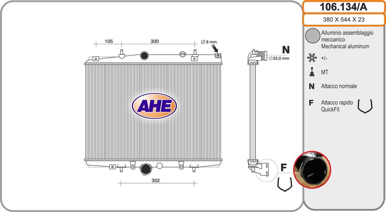 AHE 106.134/A Radiator, engine cooling 106134A: Buy near me in Poland at 2407.PL - Good price!