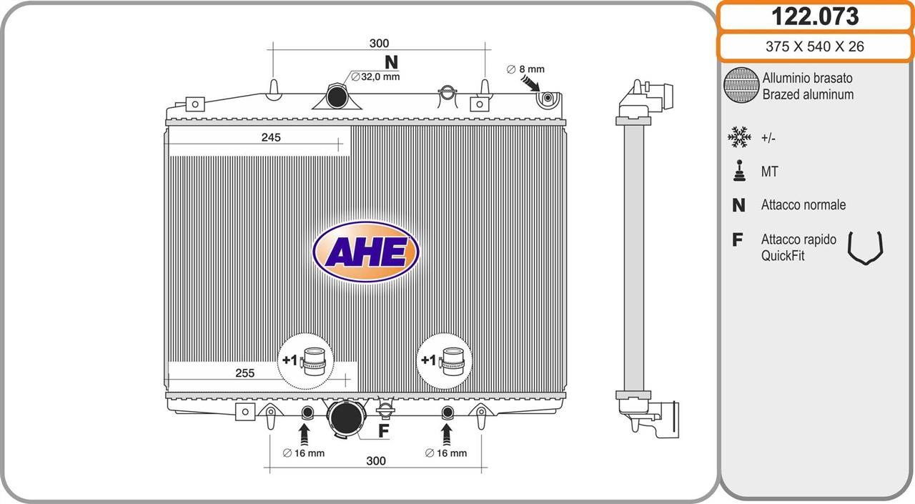 AHE 122.073 Radiator, engine cooling 122073: Buy near me in Poland at 2407.PL - Good price!