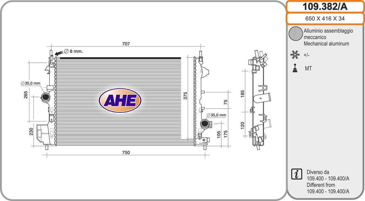 AHE 109.382/A Radiator, engine cooling 109382A: Buy near me in Poland at 2407.PL - Good price!