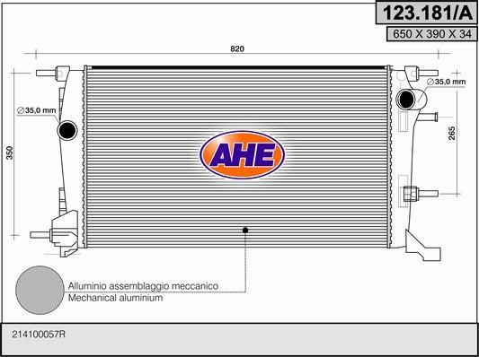 AHE 123.181/A Radiator, engine cooling 123181A: Buy near me in Poland at 2407.PL - Good price!
