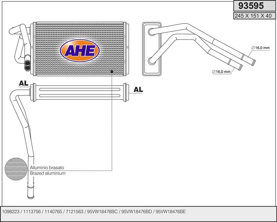 AHE 93595 Heat exchanger, interior heating 93595: Buy near me in Poland at 2407.PL - Good price!