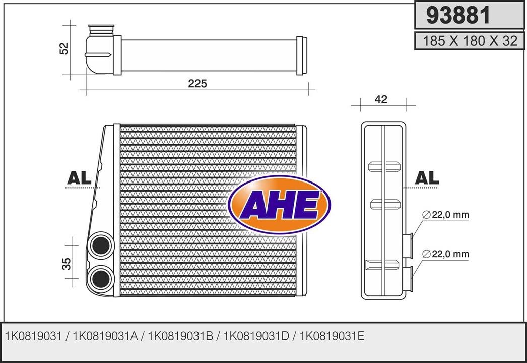 AHE 93881 Heat exchanger, interior heating 93881: Buy near me in Poland at 2407.PL - Good price!