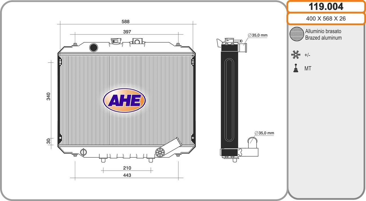 AHE 119.004 Radiator, engine cooling 119004: Buy near me in Poland at 2407.PL - Good price!